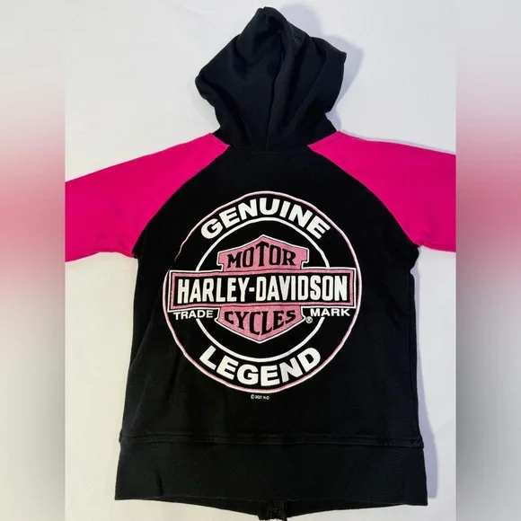 Harley Davidson Girls Hoodie Jacket 4T Pink Black Zip Up Genuine Motorcycle - Picture 14 of 16